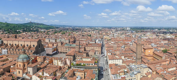 High angle shot of townscape against sky