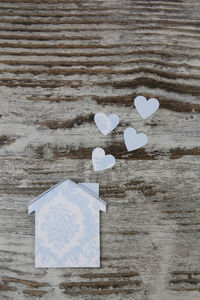 High angle view of heart shape on table