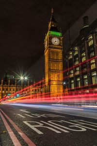 Light trails on road at night