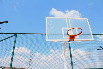 Low angle view of basketball hoop against sky