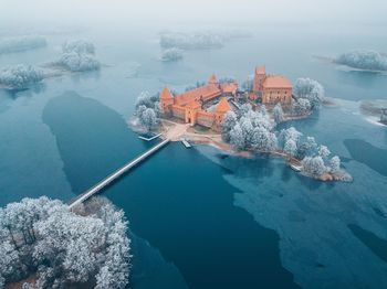 High angle view of sea during winter