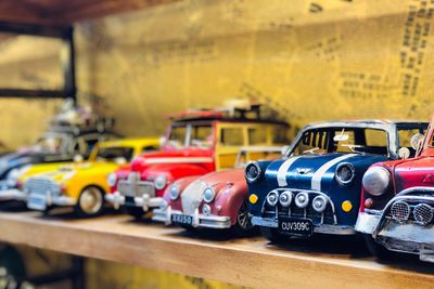 Toy cars in shelf