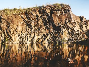 Panoramic shot of reflection of landscape in water