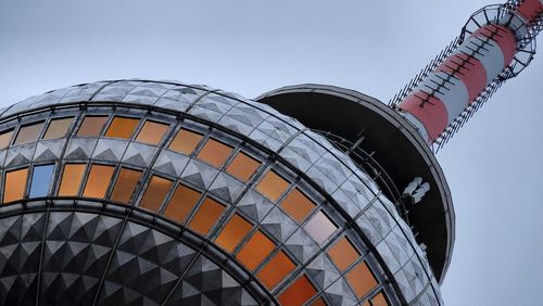 Low angle view of spiral staircase against clear sky