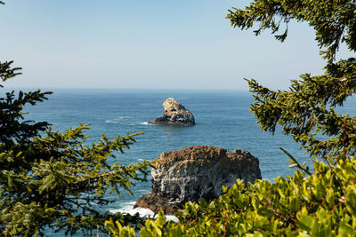 Scenic view of sea against clear sky