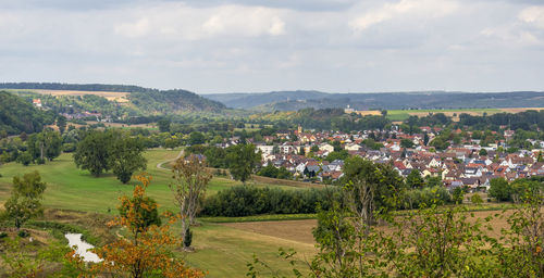 High angle view of townscape against sky