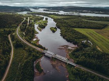 High angle view of river amidst landscape