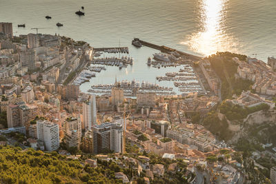 High angle view of buildings in city