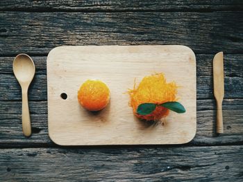 High angle view of vegetables on cutting board