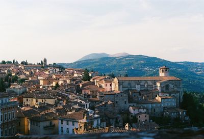 High angle view of townscape against sky