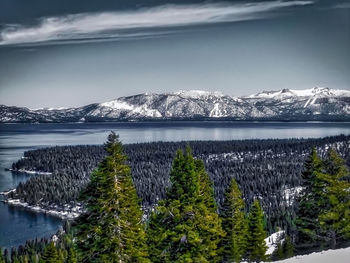 Scenic view of snow covered mountains