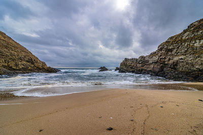 Scenic view of beach against sky