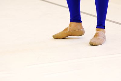 Low section of male ballet dancer standing on floor