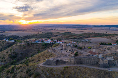 High angle view of landscape against cloudy sky