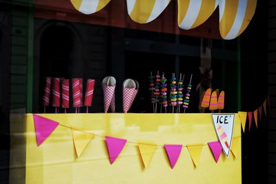 Close-up of multi colored store