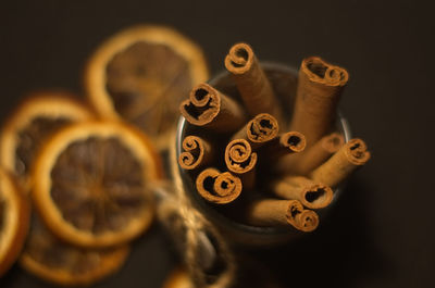 Close-up of candles on table