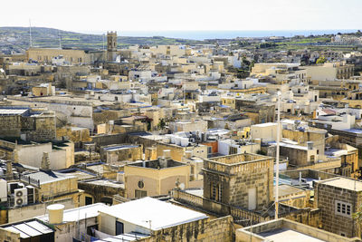 High angle shot of townscape against sky