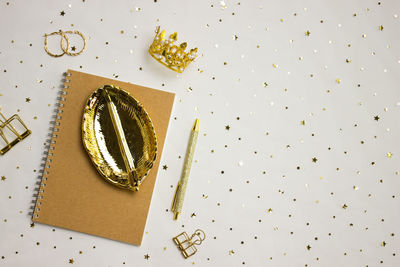 High angle view of christmas decorations on table