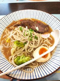 High angle view of meal served in bowl