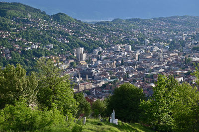 High angle view of townscape against sky