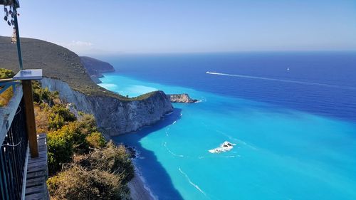 Scenic view of sea against blue sky