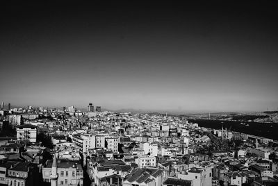 High angle view of cityscape against clear sky