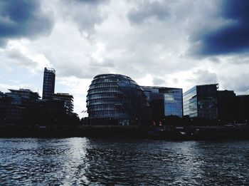 City skyline against cloudy sky