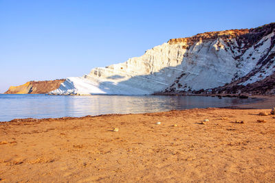 Scenic view of sea against clear blue sky