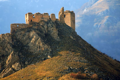 Castle on carpathian mountain at transylvania