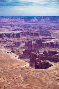 Aerial view of rock formations in desert
