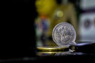 Close-up of 5 rupee coin