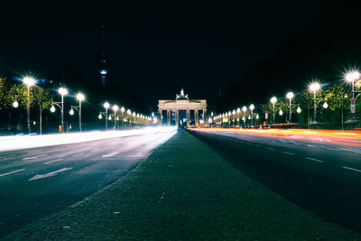 Light trails on road at night