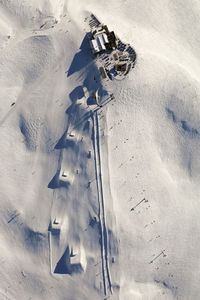 High angle view of snow covered land