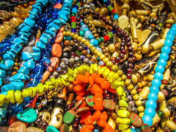 Close-up of multi colored jewelry for sale