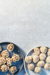 High angle view of breakfast on table