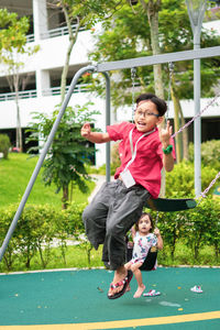 Active children playing at the playground. happy and fun time.