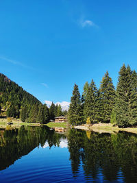 Scenic view of lake against blue sky