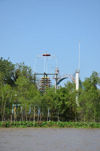 View of trees and plants against blue sky