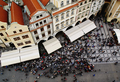High angle view of people on building