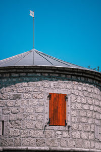 Exterior of house against clear blue sky