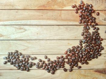 High angle view of coffee beans on table