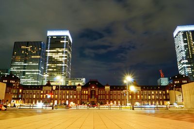 Skyscrapers in city at night