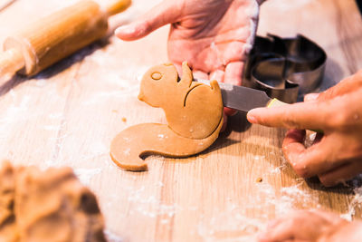 Cropped hands of man preparing gingerbread cookies