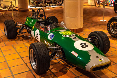 High angle view of toy car on floor