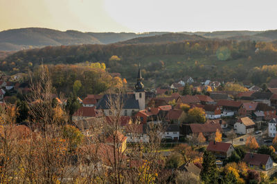 High angle view of townscape against sky