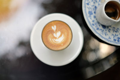 High angle view of coffee on table