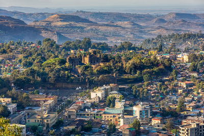 High angle view of buildings in city