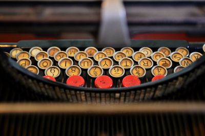 High angle view of vintage typewriter keys