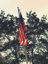 Low angle view of flag against sky