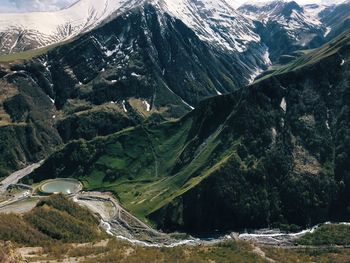 Aerial view of snowcapped mountains